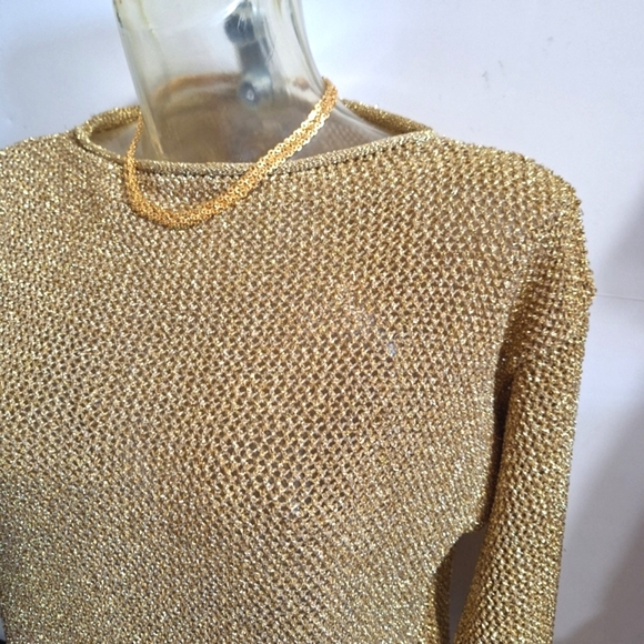 Cache Gold Shiny Glitter Mesh Top - Picture 7 of 16